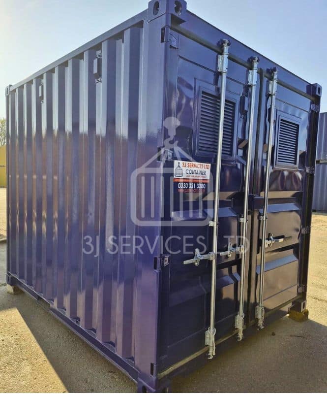 blue 10ft container with meshed louvre vents