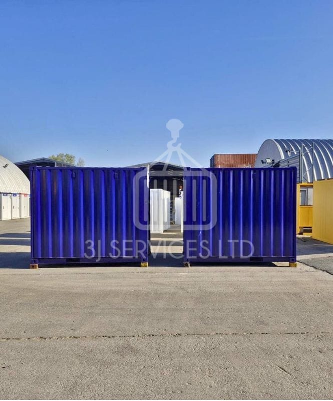 two blue 10ft containers side by side