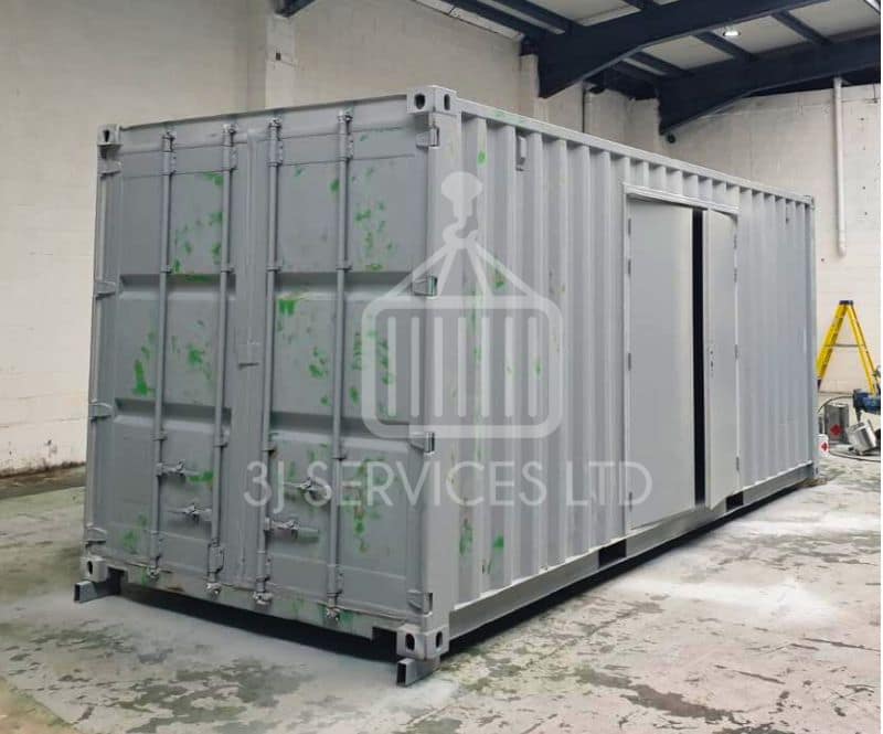 20ft used grey primed container with doors in the side ready to be repainted