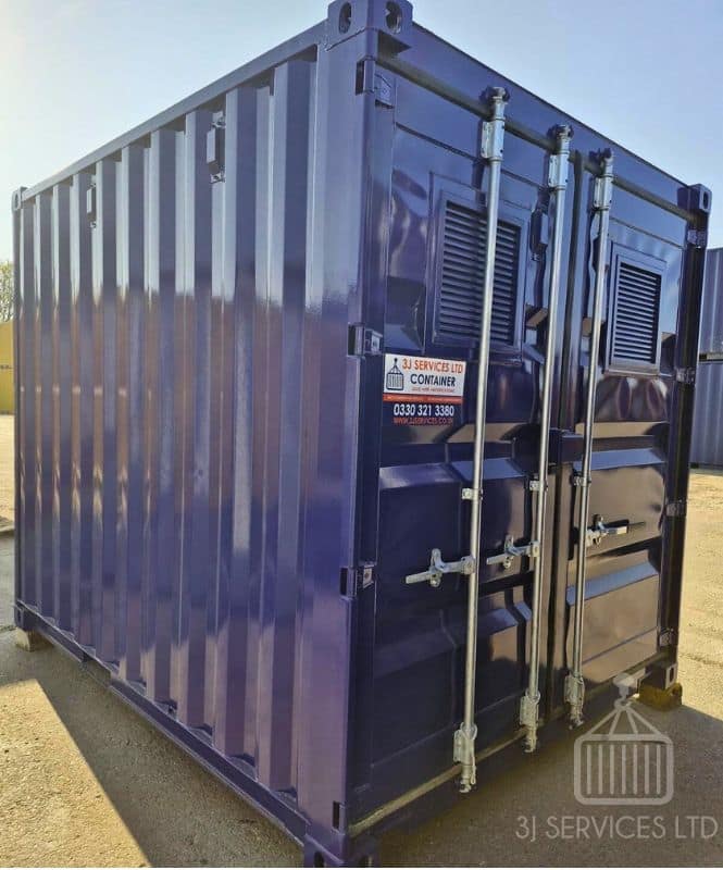blue 10ft container with meshed louvre vents