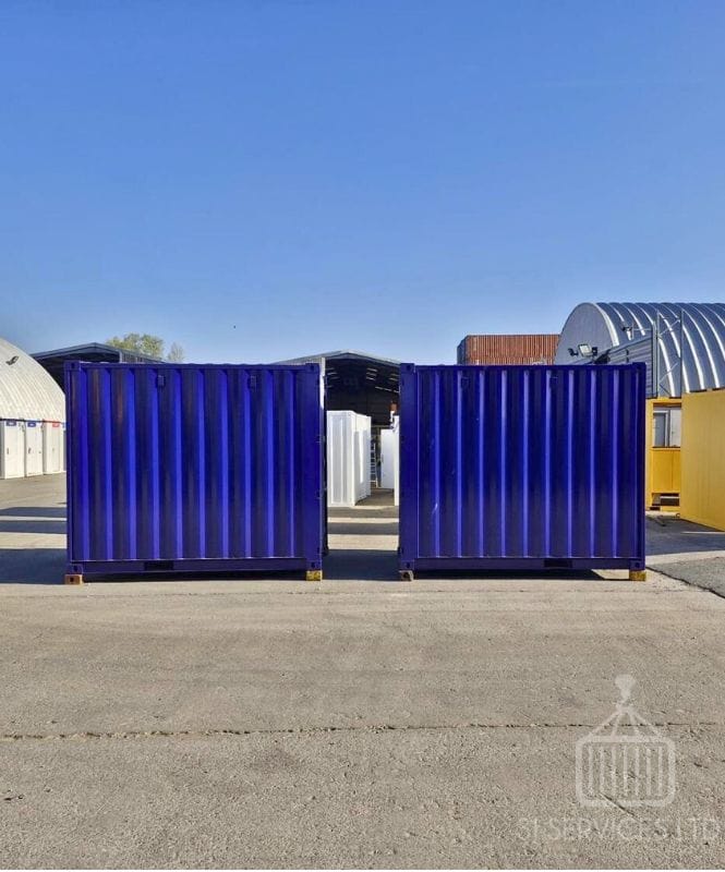 two blue 10ft containers side by side