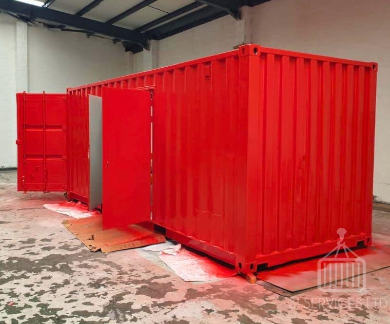 20ft used red repainted container with doors in the side